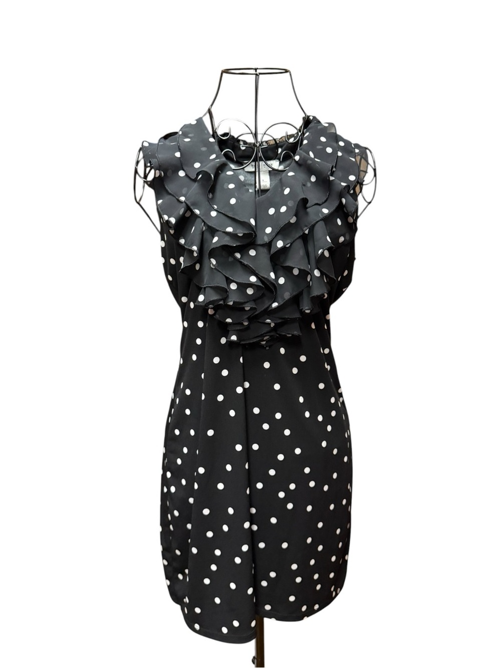 WHBM Black & White Polka Dot Ruffle Mini Dress Small